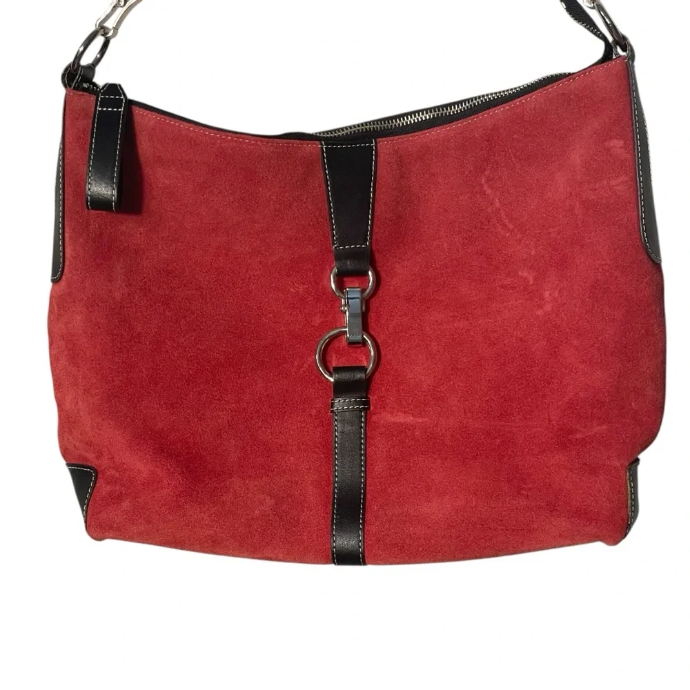 Franklin Covey Women’s Red Suede Leather Hobo Shoulder Bag
